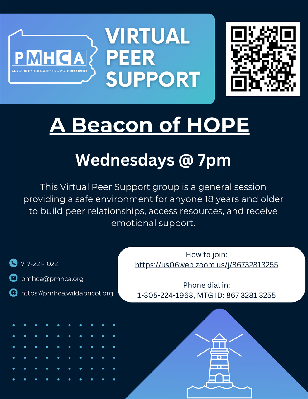 Flyer for the Beacon of Hope virtual support group